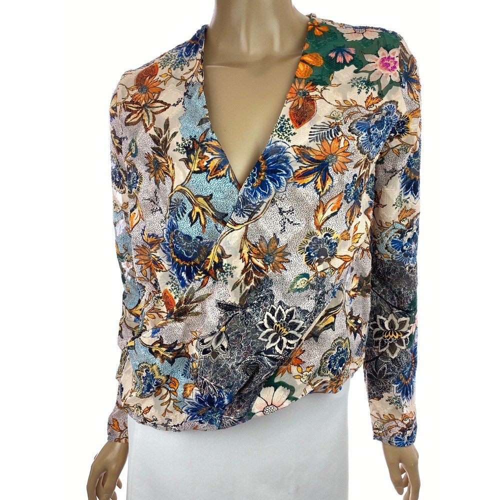 Rachel Rachel Roy Blush Combo Floral Wrap Blouse Size 0 Long Sleeve Multi-Color